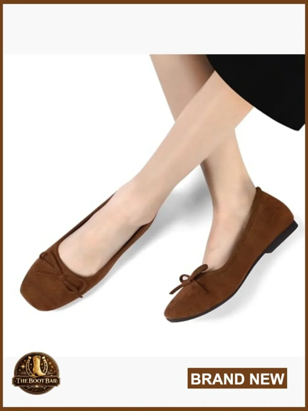 Ballet Flats with Bow Cap Toe Slip On Square Toe Faux Suede Comfort